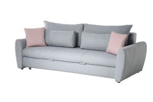 Trosjed s pomoćnim ležajem BOMBAY-Siva sa rozim jastucima